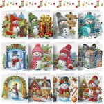 KATREU 12 Pcs Diamond Art Christmas Cards, 5D DIY Diamond Art Painting Christmas Greeting Cards, Christmas Snowman Diamond Art Cards, Handmade Christmas Cards Festival Postcards Xmas Gift