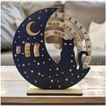 ENCIMART Cat Perpetual Desk Calendar,Reusable 6 Inch Wooden Mini Moon Calendar Creative Rotatable Disk Calendar Decoration,Desk Accessories for Home Office Decor for Cat Lovers (Cat)