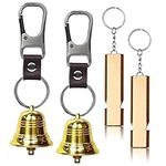 2PACK 1.5" Loud Bear Bell with Whistle Set for Hikers,3 in 1 Outdoor Camping Hiking Emergency Gear Solid Brass Bear Bell,Carabiner Emergency Whistle for Survival Biking Fishing Climbing Hiking