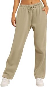 AUTOMET Women's Wide Leg Sweatpants Fleece Lined Baggy Straight Leg Lounge Pants Fall Outfits Athletic Joggers with Pockets Beige M