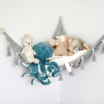 Sasa Macrame Toy Hammock - Hanging Stuffed Animal Storage - Corner Net For Stuffed Animals for Wall - Plush Doll Display and Toy Organizer - Boho Nursery Decor and Playroom Storage (Pebble Grey)