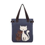 KAUKKO Women Canvas Handbag Shoulder Bag Cat Big Tote Bag