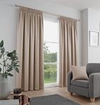 Fusion - Natural Curtains W66 x L90 (168 x 229cm) - 100% Cotton - 2x Panels - Pencil Pleat Curtains in Natural - Soundproof Curtains & Thermal Curtains for Bedroom - Cream Pleated Curtains & Drapes