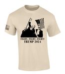 Trenz Shirt Company Fight Fight Fight Trump Shot 2024 Short Sleeve T-Shirt, Sand, X-Large