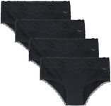 LIQQY Women's 4 Pack Super Soft Breathable Lace Trim Hipster Brief Panty Underwear (US, Alpha, X-Small, Regular, Regular, Black)