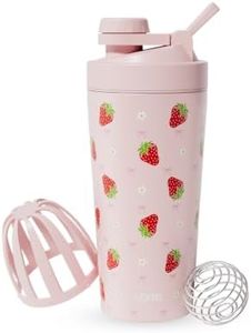 YOME 24oz Strawberry Pink Stainless Steel Shaker Bottle – Double Wall Leakproof Protein Shaker Cup with Removable mixing grate & Ball, BPA-Free Metal Blender for Protein Shakes – Perfect for Gym
