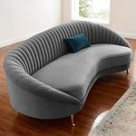 Woodie Techie Art Modern Curved Velvet 3 Seater Sofa for Bedroom, Living Room, Dining Room, Drawing Room, Home Office