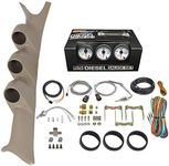 GlowShift Diesel Gauge Package for 1999-2007 Ford Super Duty F-250 F-350 6.0L 7.3L Power Stroke - White 7 Color 60 PSI Boost, 2400 F Pyrometer EGT & Transmission Temp Gauges - Tan Triple Pillar Pod