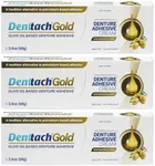 Denttach Gold Denture Adhesive, Petroleum Free Olive Oil Based Premium Denture Adhesive Cream for Full and Partial Dentures, All Day Secure Hold Denture Glue, Zinc Free, 2.4 Ounce (Pack of 3)