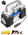 Tire Inflator Portable Air Compressor for Car: 130PSI Heavy Duty Fast Tire Inflator with Digital Pressure Gauge & LED Light Auto-Off Function- 12V DC Tire Pump Dual Metal Cylinder