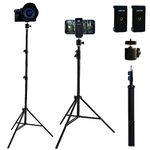 AMYM 82.6 Inch Tall Tripod for Most Cell Phone, Lightweight Camera and Action Cameras, Ultra High Tripod with Dual Cell Phone Clips for iPhone 14 Pro Max, 13 Pro Max, Galaxy S23 Ultra, S23+ and More