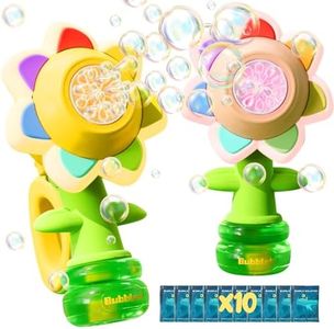 2 Pack Rechargeable Flower Bubble Guns for Kids W/LED Lights & 10 Refill Solutions, Fun Swing Dance Bubble Maker Machine Blower Blaster Toys,Outdoor Summer Play, Easter, Birthday Party Favors & Gifts