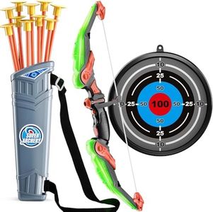 Kids Bow and Arrow Set - LED Light Up Archery Toy Set with 10 Suction Cup Arrows, Target & Quiver, Indoor and Outdoor Toys for Children Boys Girls