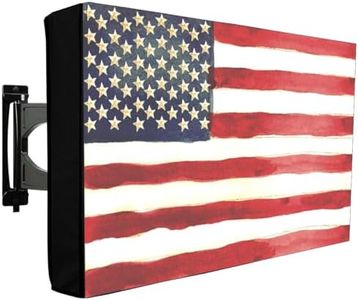 Outdoor TV Cover 60 to 65 Inches American Stars Stripe Flag Weatherproof & Waterproof 360 Degrees Protection 600D Heavy Duty Fabric Outdoor TV Enclosure TV Display TV Screen Protectors for Outside