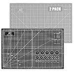 2 Pack Self Healing Cutting Mat (A3 Size: 12" x 18"), 5 Layer PVC Construction Craft Mat, Double Sided Cut Mats Non-Slip Perfect for Crafts Quilting Sewing and All Arts (Black & Grey)