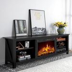 AMERLIFE Fireplace TV Stand, Wood Texture Entertainment Center with 23'' Electric Fireplace, Farmhouse Entertainment Stand Media TV Console for TVs Up to 80'', 70 inches, Black
