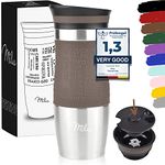 Milu Thermo Mug 370ml 450ml Insulated Mug Coffee Mug to go - 100% Leak Proof - Stainless Steel Drinking Mug - Car Mug Double Wall Insulation - Thermo Mug - Travel Mug - (Brown, 370ml)