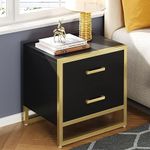 YITAHOME Nightstand with 2 Drawers, Small End Side Table with Storage, Modern Bedside Bed Table with Metal Frame for Small Space, Bedroom and Living Room, Black