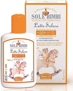 Helan, Sole Bimbi - Crema Solare 50+ Bambini e Neonati, Protezione Solare 50+ SPF Molto Alta contro Raggi UVB/UVA, Crema Solare Viso e Corpo con Olio di Mandorle Dolci, Vitamina E e Aloe Vera, 125 ml