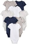 Simple Joys by Carter's Baby 8-Pack Short-Sleeve Bodysuit, Navy Heather/White/Oatmeal, 3-6 Months