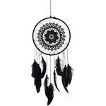 Feather Dream Catcher, Dreamcatcher Car Mirror Decoration Handmade Bohemian Wall Hanging Woven Macrame Boho Decor Moon Crochet Lace Evil Eye Charm for Kids Bedroom Ornament Craft Gifts