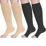 Radsocken 4 Pairs Compression Socks for Women Men, Open Toe Medical 20-25 mmHg Stockings Flight Socks Knee High Support Socks for Running Pregnancy Nursing Varicose Veins Travel Work| S/M, L/XL