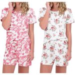 Ekouaer 2 Pack Pajamas Sets for Women Comfy Pjs Sets Short Sleeve Top with Shorts Ladies Summer Pajamas Lounge Sets Tie Dye&Floral Medium