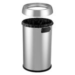 Open Top Trash Can 65L / 17Gal Commercial Grade Heavy Duty Brushed Stainless Steel for Outdoor | Kitchen Waste Bins Home House Family