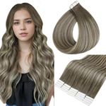 Full Shine Seamless Tape in Hair Extensions 12 Inch Balayage Tape in Human Hair 7 Brown to 1000 Blonde and 7 Brown Straight Hair Extensions Tape in 20 Pcs Skin Weft Hair 30 Gram for Party