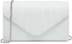 Dasein Women's Evening Bag Pleated Envelope Clutch Handbag Wedding Party Bridal Purse (1-Velvet White)