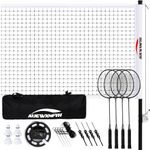 Droop-Proof Badminton Set - 1.26-Inch Reinforced Steel Frame with 4 Nylon Shuttlecocks, Includes 4 Rackets, Boundary Lines & Waterproof Carry Bag - Professional Backyard Badminton Net Kit