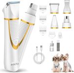 Boltz 4 in 1 Dog & Cat Hair & Paw Trimmer with Nail Grinder – Silent Cordless Grooming Kit for Small Breed not for Thick Coat– USB Rechargeable, 4 Attachments for Paws, Ears, Face & Nails (White)
