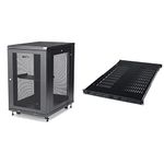 StarTech.com 18U 4-Post Server Rack Cabinet | 1U Adjustable Vented Rack Mount Shelf