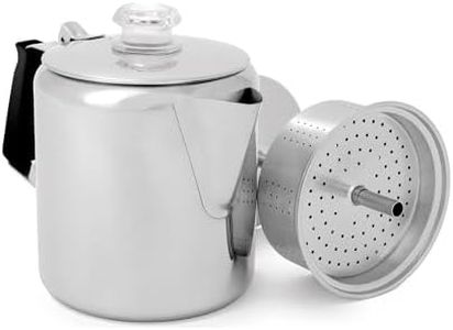 GSI Outdoors Percolator Coffee Pot I Glacier Stainless Steel with Silicone Handle for Camping, Backpacking, Travel, RV & Hunting - Stove Safe - 6 Cup