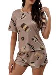 SMOWKLY Printed nightduit || Everyday Nightsuit || Night Dress || Shorts Set || Pyjama Set for Women Beige