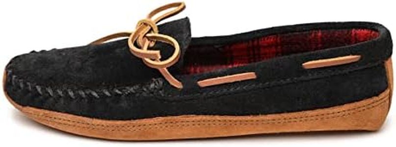 Minnetonka Men's Double Bottom Fleece-Lined Slippers, Black, 8 M