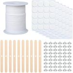 200ft Candle Wicks, Smokeless Natural Cotton Candle Wicks, with 10 Wooden Sticks, 100 Stickers, and 100 Wax Wick Holders, Candle Making Supplies Kit for Candle Making and DIY Project