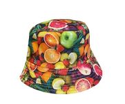 ITRAT Unisex Reversible Summer Bucket Hat Printed Double Side Wear Cotton Sun Beach Fisherman Hunting Hiking Camping outdoor Travel Hats (Mixed Fruites)