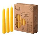 Hyoola 4 Inch Beeswax Taper Candles 12 Pack - Handmade, All Natural, 100% Pure Unscented Bee Wax Candle - Tall, Decorative, Golden Yellow - 4 Hour Burn Time