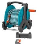 Gardena Classic wall-fixed Hose Reel 50 Set: Mobile hose reel, wall-mountable to save space and can be removed at any time, with a 20-m hose, spray nozzle, and system parts (8009-20), Multicolour