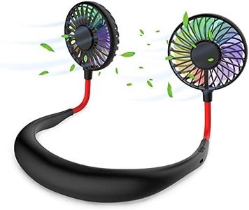 Hands Free Portable Neck Fan - Rechargeable Mini USB Personal Fan Battery Operated with 3 Level Air Flow, 7 LED Lights for Home Office Travel Indoor Outdoor (Black)