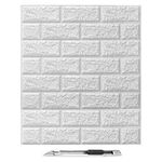 Art3d 10pcs 3D Brick Wallpaper White Color Artificial Foam Brick Wall Panels Peel and Glue Waterproof for Bedroom, Living Room and Laundry Decoration,42x32cm,1.34m²