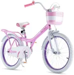 RoyalBaby Princess Girl Children's Bicycle Outdoor Ride-On Bike with Kickstand, Adjustable Seat, and Basket, 20 Inch, Bunny/Pink-Purple