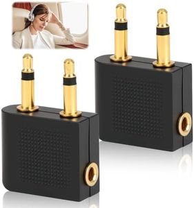 2 Pcs Premium Gold-Plated Airplane Headphone Adapter, Dual 3.5mm Audio Jack Converter for in-Flight Entertainment, Fits All Airlines & Headphones