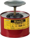 Justrite 10208 2 Quart, 7.25" H, 7 3/8" O.D, Premium Coated Steel Plunger Can with Brass and Ryton Pump Assembly