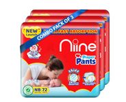 NIINE Cottony Soft Baby Diaper Pants (Size- NB/XS) Upto 5 kg|Pack of 3| with Wetness Indicator for Overnight Protection, Mega Pack, 216N