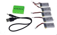 YUNIQUE GREEN-CLEAN-POWER - 5 in 1 Charger Adapter Kit + 5x Lithium Batteries 3.7V 380mAh 25C | For Hubsan X4, Tera Mini Quadcopters | Extended Flight Times, Silver | 38X20X7,5 mm - 10 gr