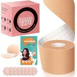 COOFANDY Adhesive Bra Push Up Boob Tape for Large Breasts - With 1 Pair Reusable Invisible Silicone Nipple Covers, 36 Strips Fabric Tape for Women Clothing and Body, Suitable for Breasts A-G Cup Beige