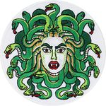 Medusa Sew on Patch - Woman Face with Snake Hairs Iron on Patches from Greek Mythology - Upgrade Clothing Designer Patches for Jackets, Jeans, Backpacks, Hats, Shirts - 90X90 mm