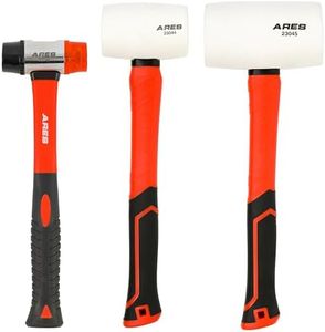 ARES 23058 – 3-Piece Fiberglass Handle Double Faced Soft Mallet Set – White Rubber and Soft Mallet Faces Deliver Softened Strikes for Delicate Materials - Ideal for Woodworking, Automotive, and More